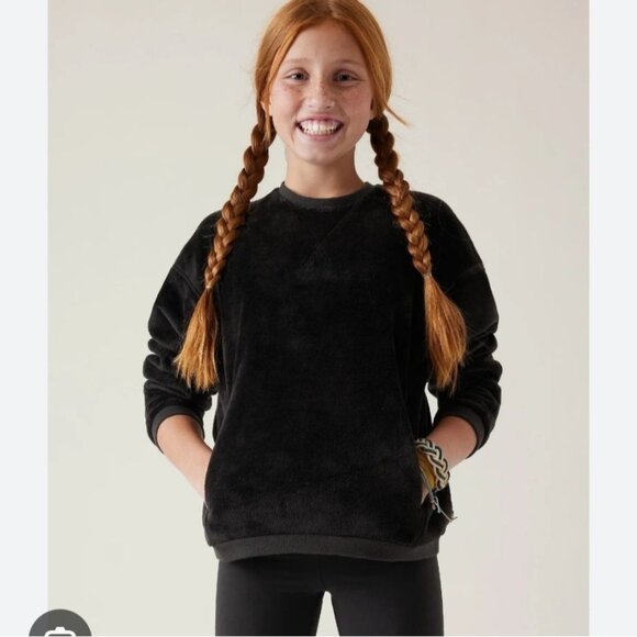 Athleta Top Girls Large Black Feelin Great 2.0 Plush Velour Sweatshirt - Picture 1 of 9